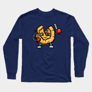 Cute Meat Pie Cartoon Character Illustration with knife and fork Long Sleeve T-Shirt